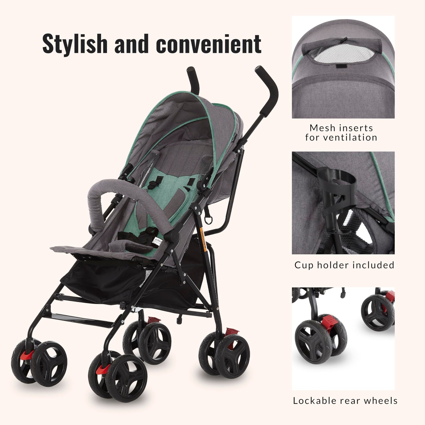Dream On Me Vista Moonwalk Baby Stroller, Lightweight Travel Umbrella Stroller with Compact Fold, Smooth Ride Wheels, Multi-Position Recline, Spacious Storage Basket with Cup Holder, Light Gray