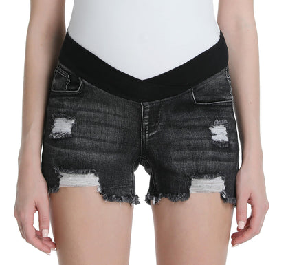 Foucome Women's Maternity Ripped Jean Shorts Summer Distressed Denim Shorts