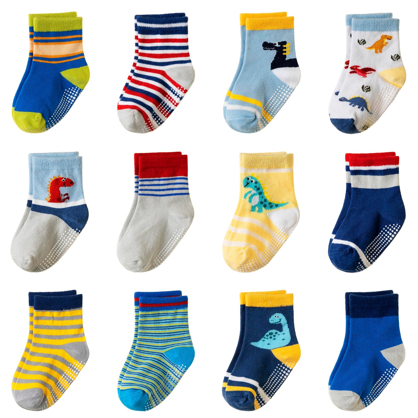 Toddler Non Slip Grips Socks Kids Anti Skid Baby Boys Girls Cotton Crew Socks 12 Pairs