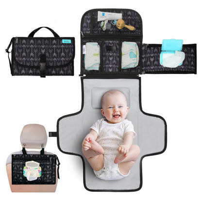 Kopi Baby Portable Diaper Changing Pad - Baby Diaper Changer Travel Bag with Wipes Pocket, Smart Design Portable Changing Mat, Infant Travel Station Kit, Gift for Newborn Girl & Boy - Grey, Classic
