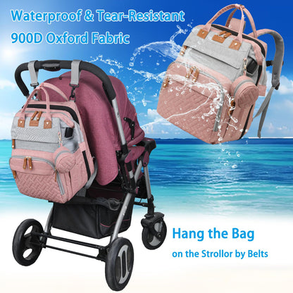 Jeryswet Baby Diaper Bags with Changing Station, Waterproof Large Capacity Diaper Bag Backpack for Moms Dads with USB Charging Port and Stroller Straps, Baby Shower Gifts, Grey