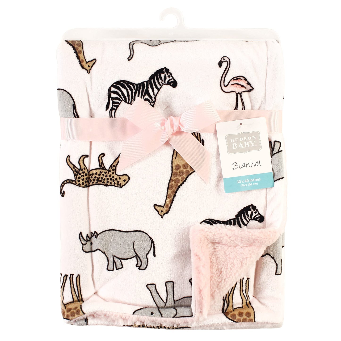 Hudson Baby Unisex Baby Plush Mink and Sherpa Blanket, Pink Floral, One Size