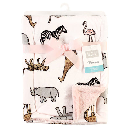 Hudson Baby Unisex Baby Plush Mink and Sherpa Blanket, Pink Floral, One Size