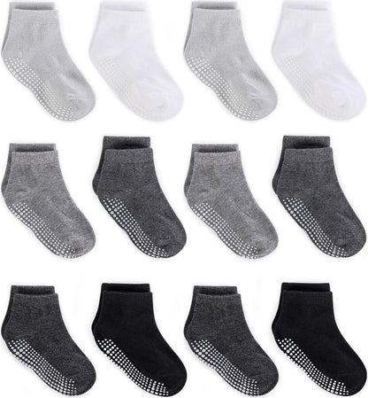 Zaples Baby Non Slip Grip Ankle Socks with Non Skid Soles for Infants Toddlers Kids Boys Girls