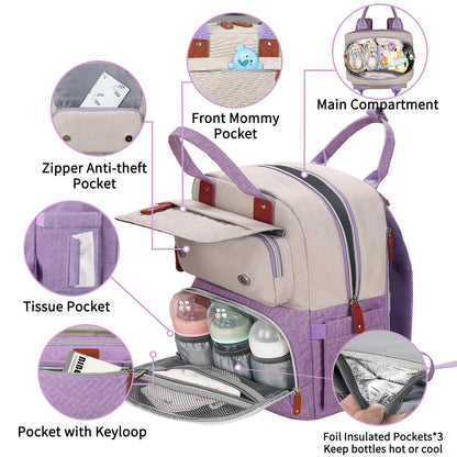 Diaper Bag Backpack, Baby Girl Diaper Bag for Mom, Large Pink Floral Diaper Bag Backpack for Girls, Waterproof Mom Backpack for Work Travel Holiday with Insulated Pockets and Stroller Straps