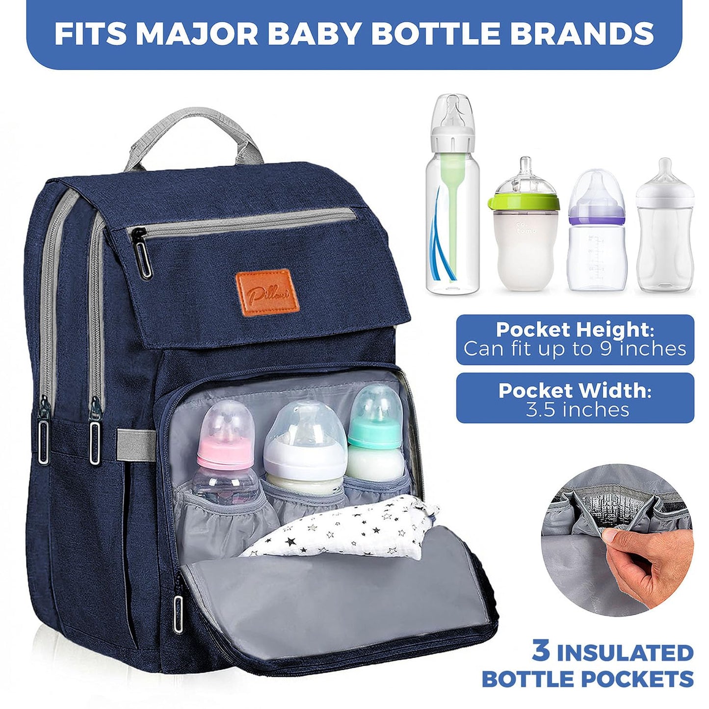 PILLANI Baby Diaper Bag Backpack - Baby Bag for Girls & Boys, Large Waterproof Toddler Diaper Backpack - Baby Shower Gifts & Registry Must Haves - Travel Diaper Bags with Changing Pad - Newborn Stuff