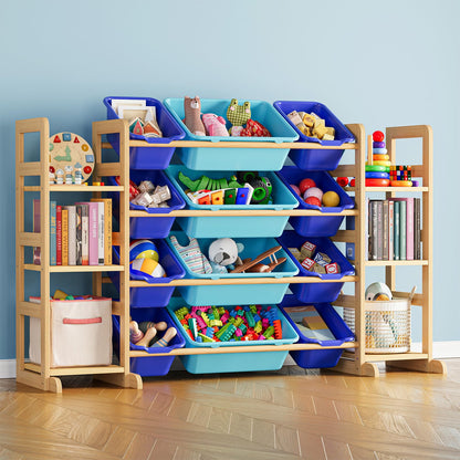 SpaceAid Toy Storage Organizer with 6 Shelves and 12 Bins, Bookshelf/Bookcase, Kids Bin Shelf, Toys Box for Playroom Organization for Bedroom & Room Decor, White, 52.3" W