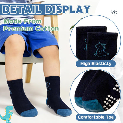Toddler Non Slip Grips Socks Kids Anti Skid Baby Boys Girls Cotton Crew Socks 12 Pairs