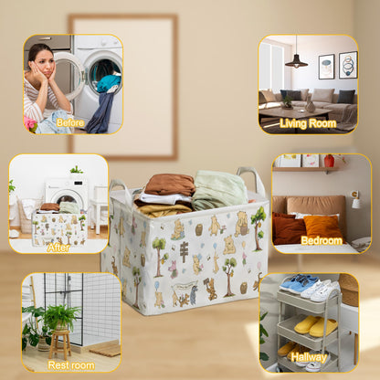Winnie Nursery Decor, the Pooh Baby Stuff, Winnie Storage Nursery Basket, Large squarecanvas Laundry Hamper With A Waterproof PECoating, Foldable, Toys Bin, Baby Nursery HamperDecor, Star