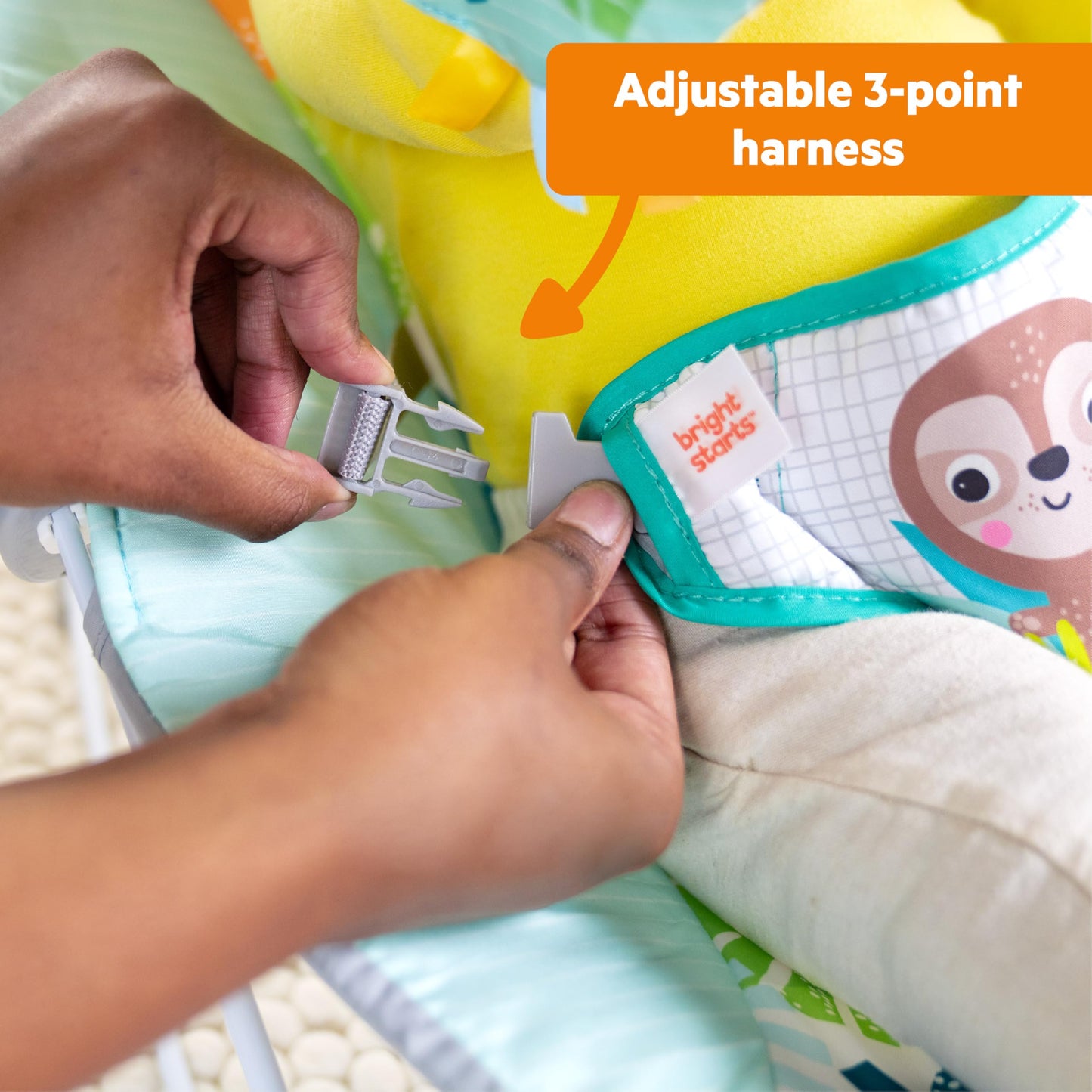 Bright Starts Baby Bouncer Soothing Vibrations Infant Seat - Removable -Toy Bar, Nonslip Feet, 0-6 Months Up to 20 lbs (Safari Fun)