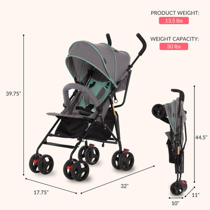 Dream On Me Vista Moonwalk Baby Stroller, Lightweight Travel Umbrella Stroller with Compact Fold, Smooth Ride Wheels, Multi-Position Recline, Spacious Storage Basket with Cup Holder, Light Gray