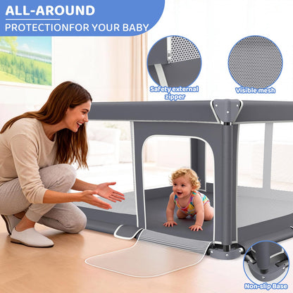 Foldable Baby Playpen - 50"x50" Safety Play Yard for Babies & Toddlers - Indoor & Outdoor Use with Carry Bag - Collapsible, Portable Play Yard, Dark Gray