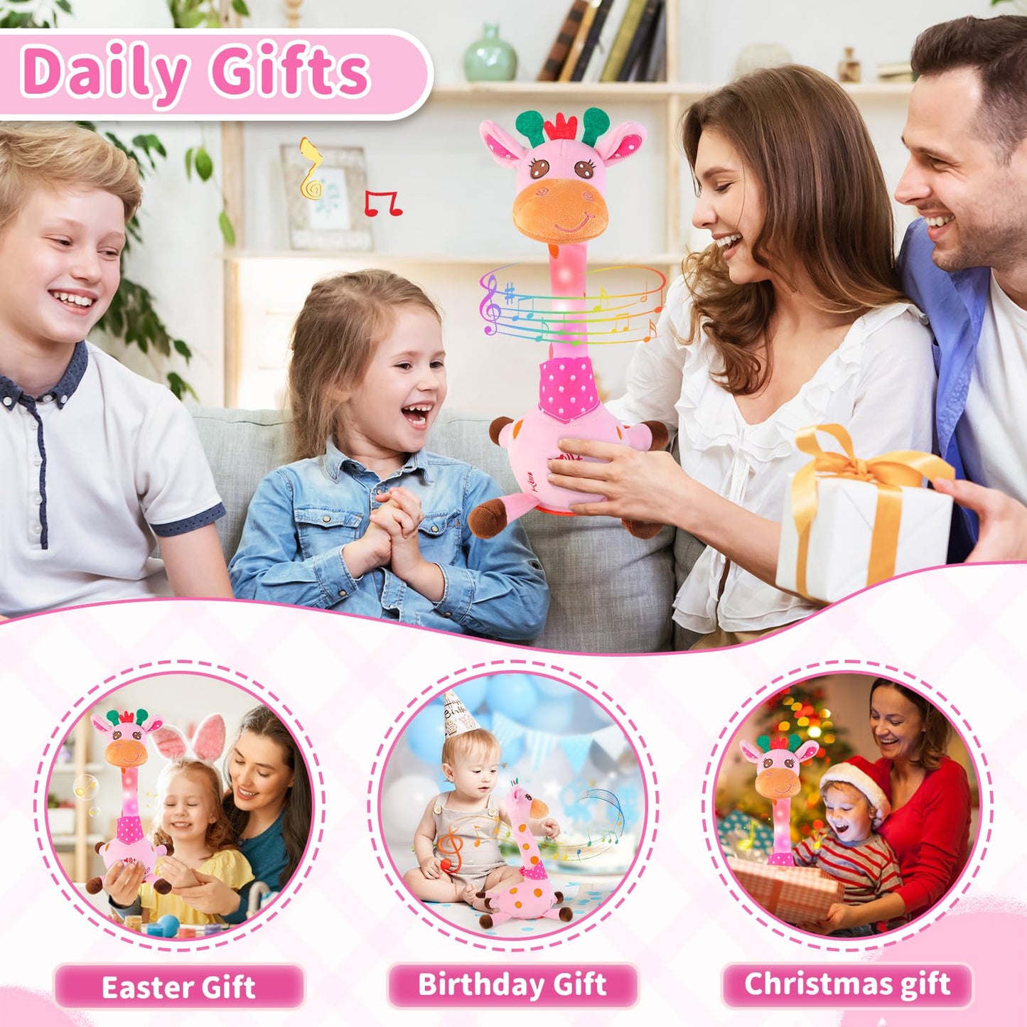 Emoin Dancing Talking Giraffe Baby Toy, Adjustable Volume Baby Giraffe Toys Singing 10 Children's Songs Singing Mimicking Recording Repeating What You Say for Toddlers