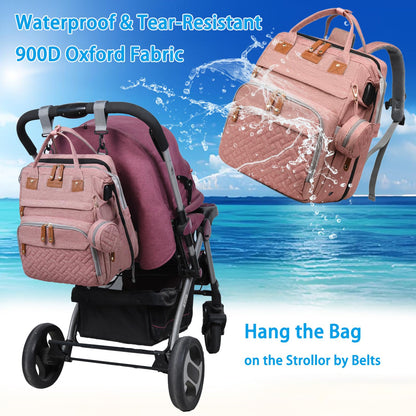 Jeryswet Baby Diaper Bags with Changing Station, Waterproof Large Capacity Diaper Bag Backpack for Moms Dads with USB Charging Port and Stroller Straps, Baby Shower Gifts, Grey
