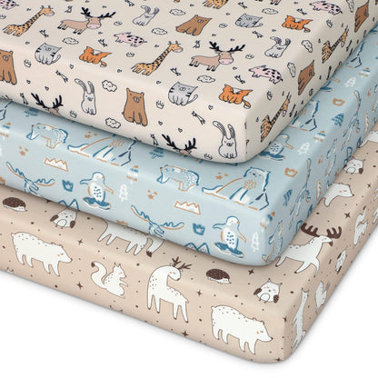 Unnivoll Baby Crib Sheets for Boys Girls, 28x52x8in Fitted Crib Sheet Neutral 3 Pack for Standard Crib and Toddler Mattress, Breathable Soft Microfiber Baby Sheet Blue Gray Planet