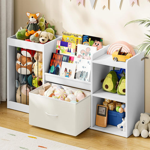 CHOEZON Kids Bookshelf, Children's Toy Storage Rack with Drawer, Display Shelf with Stuffed Animal Organizer, Toddler Bookcase with 3 Shelves, for Bedroom, Playroom, Living Room, White MCW21WB