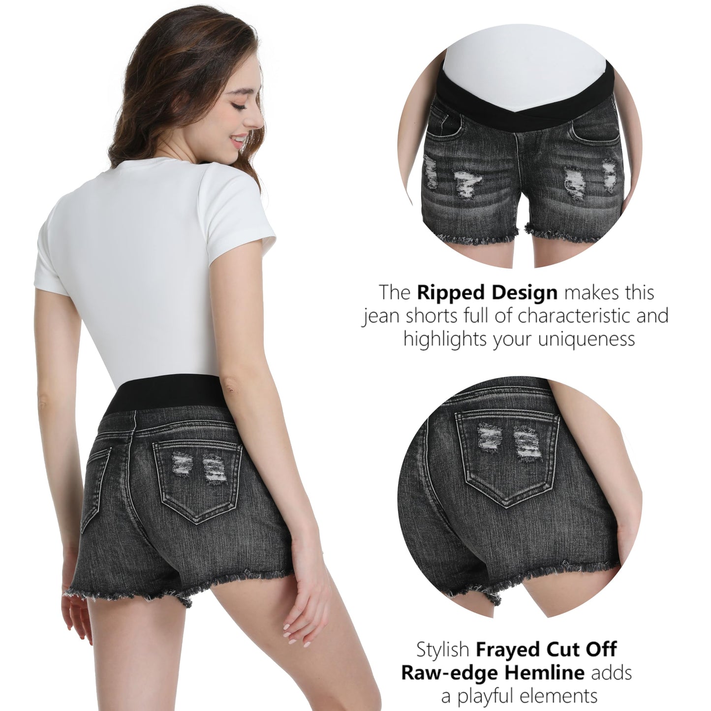 Foucome Women's Maternity Ripped Jean Shorts Summer Distressed Denim Shorts
