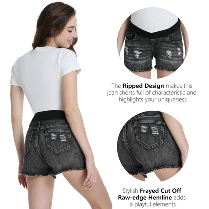 Foucome Women's Maternity Ripped Jean Shorts Summer Distressed Denim Shorts