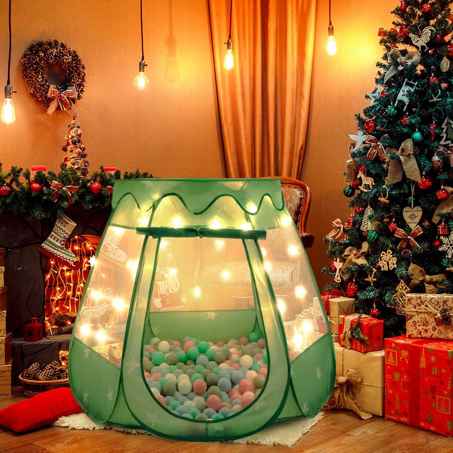 Baby Ball Pit for Toddler with 50 Balls, Pop Up Princess Tent with Star Lights for 1 2 3 Year Old Birthday Gift, 12-18 Months Baby Girl Toys with Carrying Bag, Indoor&Outdoor Play Tent for Kids