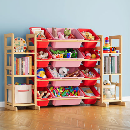 SpaceAid Toy Storage Organizer with 6 Shelves and 12 Bins, Bookshelf/Bookcase, Kids Bin Shelf, Toys Box for Playroom Organization for Bedroom & Room Decor, White, 52.3" W
