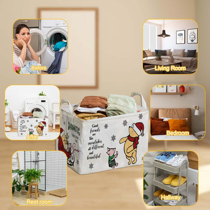 Winnie Nursery Decor, the Pooh Baby Stuff, Winnie Storage Nursery Basket, Large squarecanvas Laundry Hamper With A Waterproof PECoating, Foldable, Toys Bin, Baby Nursery HamperDecor, Star
