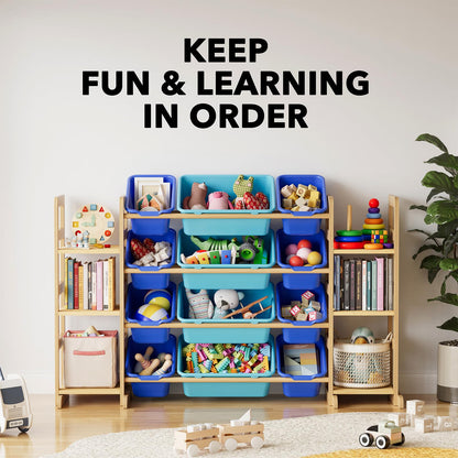 SpaceAid Toy Storage Organizer with 6 Shelves and 12 Bins, Bookshelf/Bookcase, Kids Bin Shelf, Toys Box for Playroom Organization for Bedroom & Room Decor, White, 52.3" W