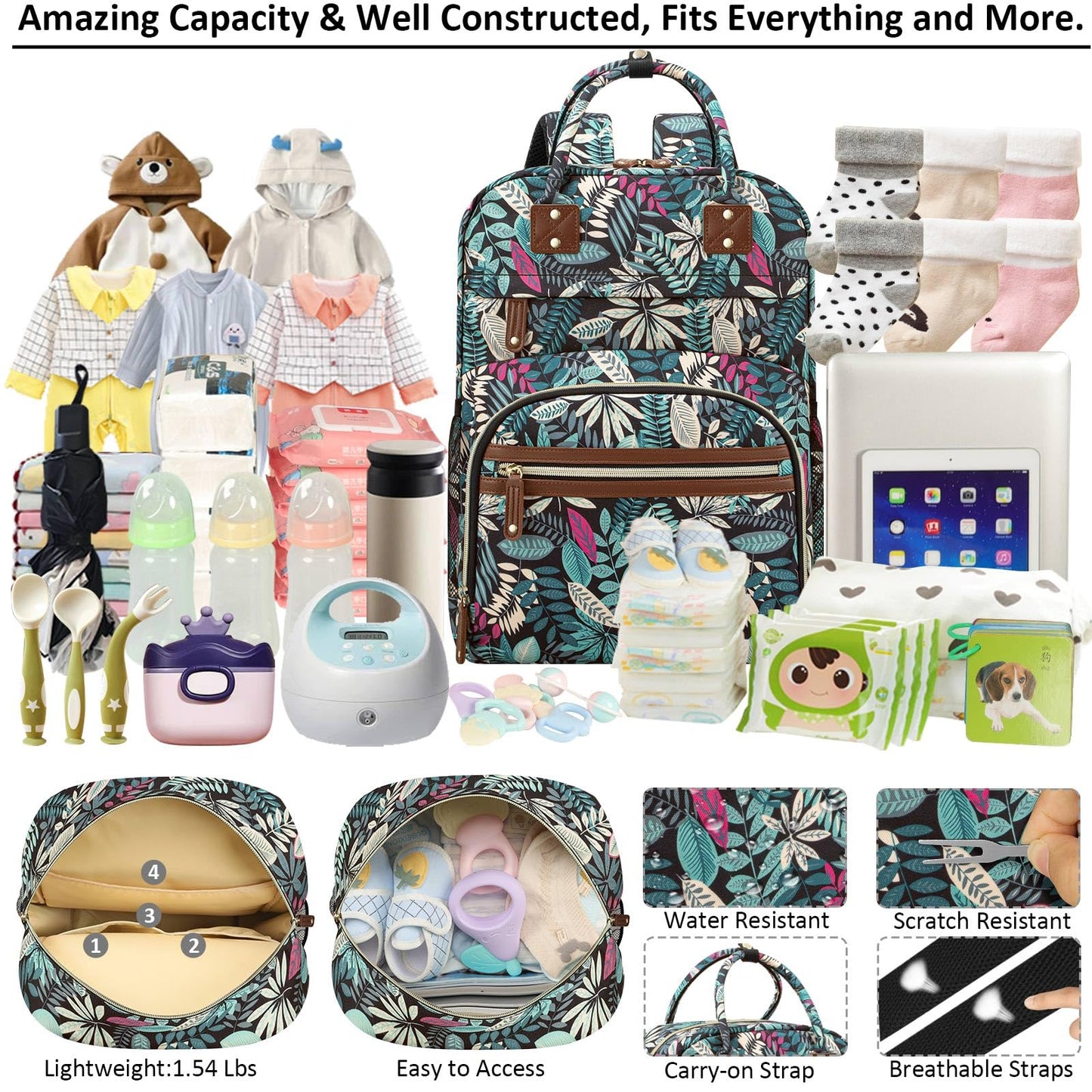 Tenot Diaper Bag Backpack for Women Large Capacity with Insulated Pockets Multifunctional Diaper Bags For Baby Girl Boy Waterproof Baby Bags For Mama Maternity Travel Bag Black