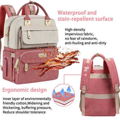 Diaper Bag Backpack, Baby Girl Diaper Bag for Mom, Large Pink Floral Diaper Bag Backpack for Girls, Waterproof Mom Backpack for Work Travel Holiday with Insulated Pockets and Stroller Straps