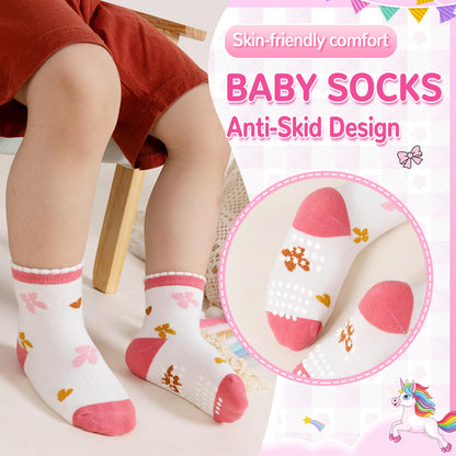 Toddler Non Slip Grips Socks Kids Anti Skid Baby Boys Girls Cotton Crew Socks 12 Pairs