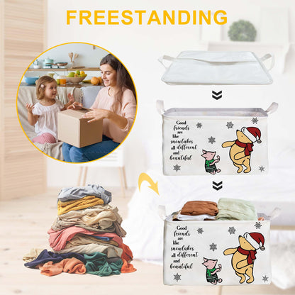 Winnie Nursery Decor, the Pooh Baby Stuff, Winnie Storage Nursery Basket, Large squarecanvas Laundry Hamper With A Waterproof PECoating, Foldable, Toys Bin, Baby Nursery HamperDecor, Star