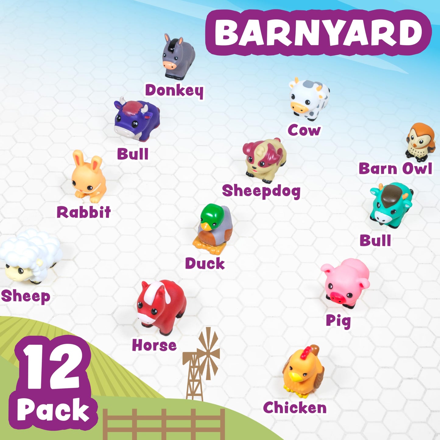 Tub Works® Barnyard™ Mold Free Bath Toys, 6 Pack | Sealed, No Hole Bath Toys Design Keeps Moisture Out | Soft, Squeezable & Float on Water | Farm Animals Baby & Toddler Bathtub Toys | Baby Pool Toys