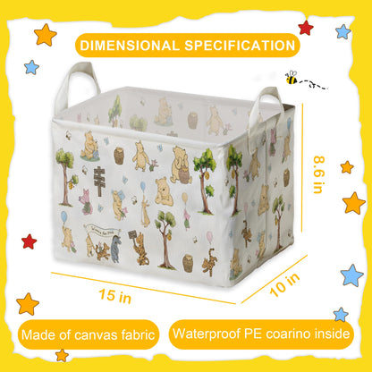 Winnie Nursery Decor, the Pooh Baby Stuff, Winnie Storage Nursery Basket, Large squarecanvas Laundry Hamper With A Waterproof PECoating, Foldable, Toys Bin, Baby Nursery HamperDecor, Star