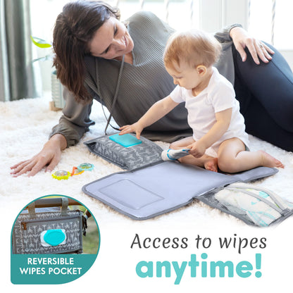 Kopi Baby Portable Diaper Changing Pad - Baby Diaper Changer Travel Bag with Wipes Pocket, Smart Design Portable Changing Mat, Infant Travel Station Kit, Gift for Newborn Girl & Boy - Grey, Classic