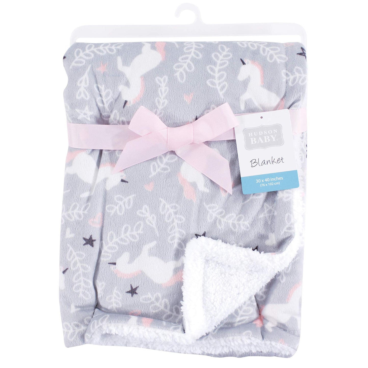 Hudson Baby Unisex Baby Plush Mink and Sherpa Blanket, Pink Floral, One Size