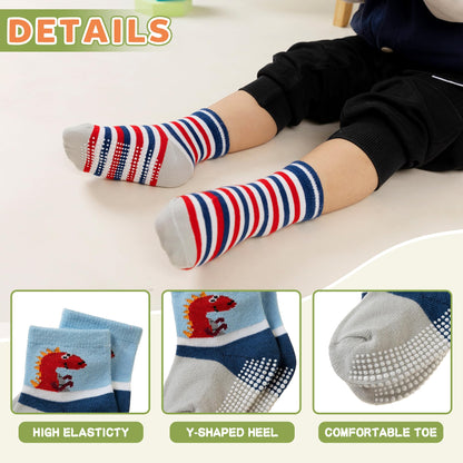 Toddler Non Slip Grips Socks Kids Anti Skid Baby Boys Girls Cotton Crew Socks 12 Pairs