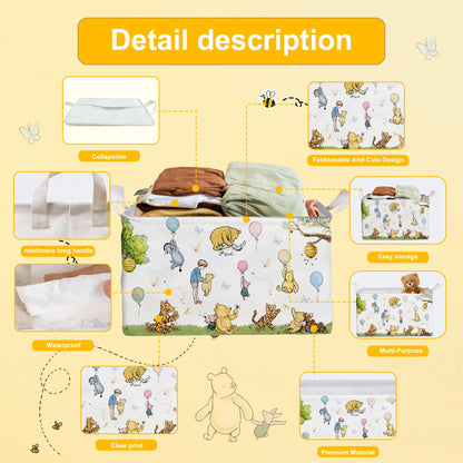 Winnie Nursery Decor, the Pooh Baby Stuff, Winnie Storage Nursery Basket, Large squarecanvas Laundry Hamper With A Waterproof PECoating, Foldable, Toys Bin, Baby Nursery HamperDecor, Star