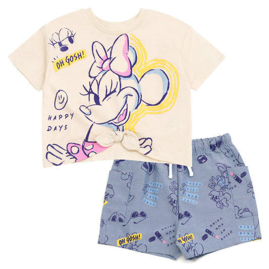 Disney Minnie Mouse Rainbow Floral T-Shirt and Chambray Shorts Outfit Set Infant to Big Kid Sizes (12 Months - 14-16)