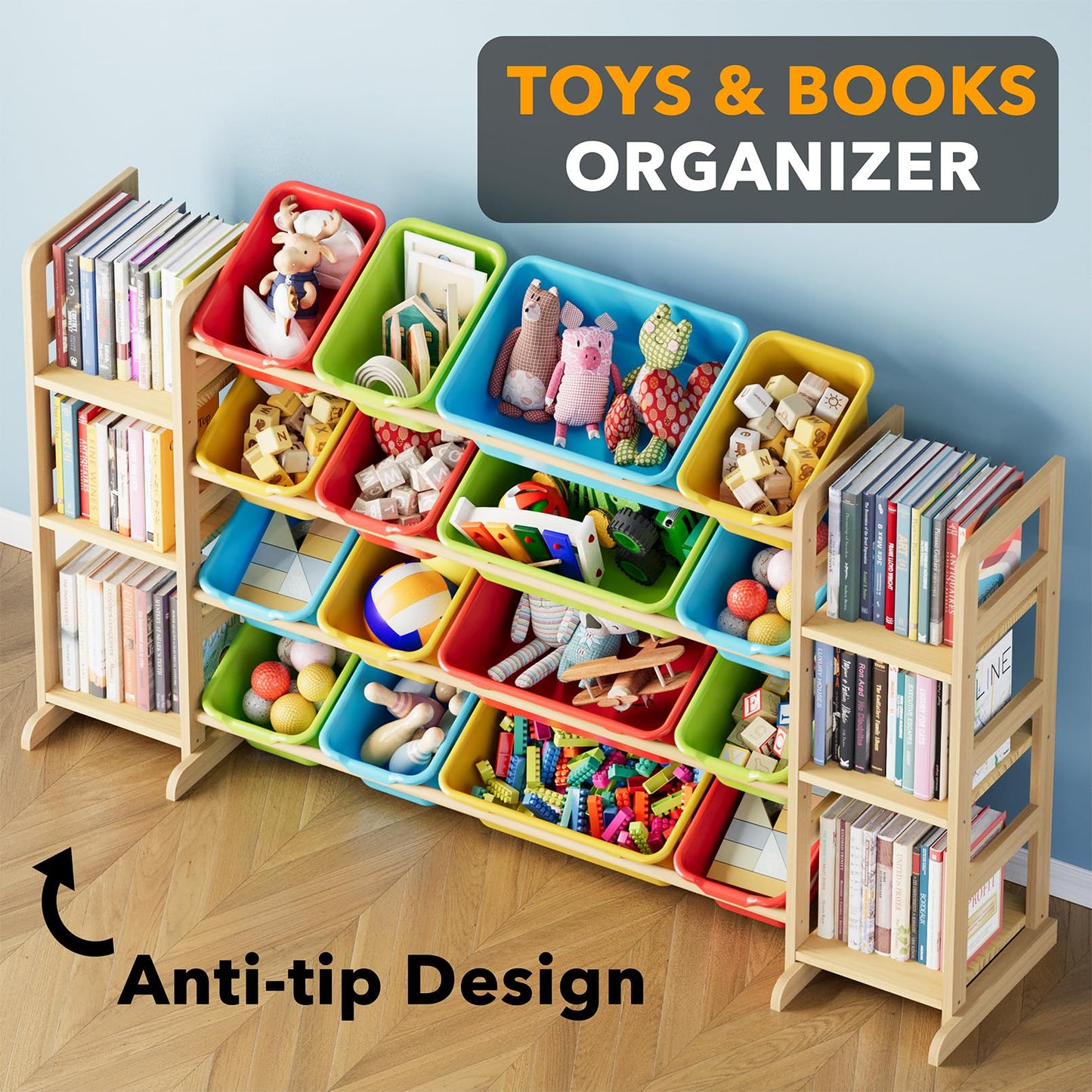 SpaceAid Toy Storage Organizer with 6 Shelves and 12 Bins, Bookshelf/Bookcase, Kids Bin Shelf, Toys Box for Playroom Organization for Bedroom & Room Decor, White, 52.3" W
