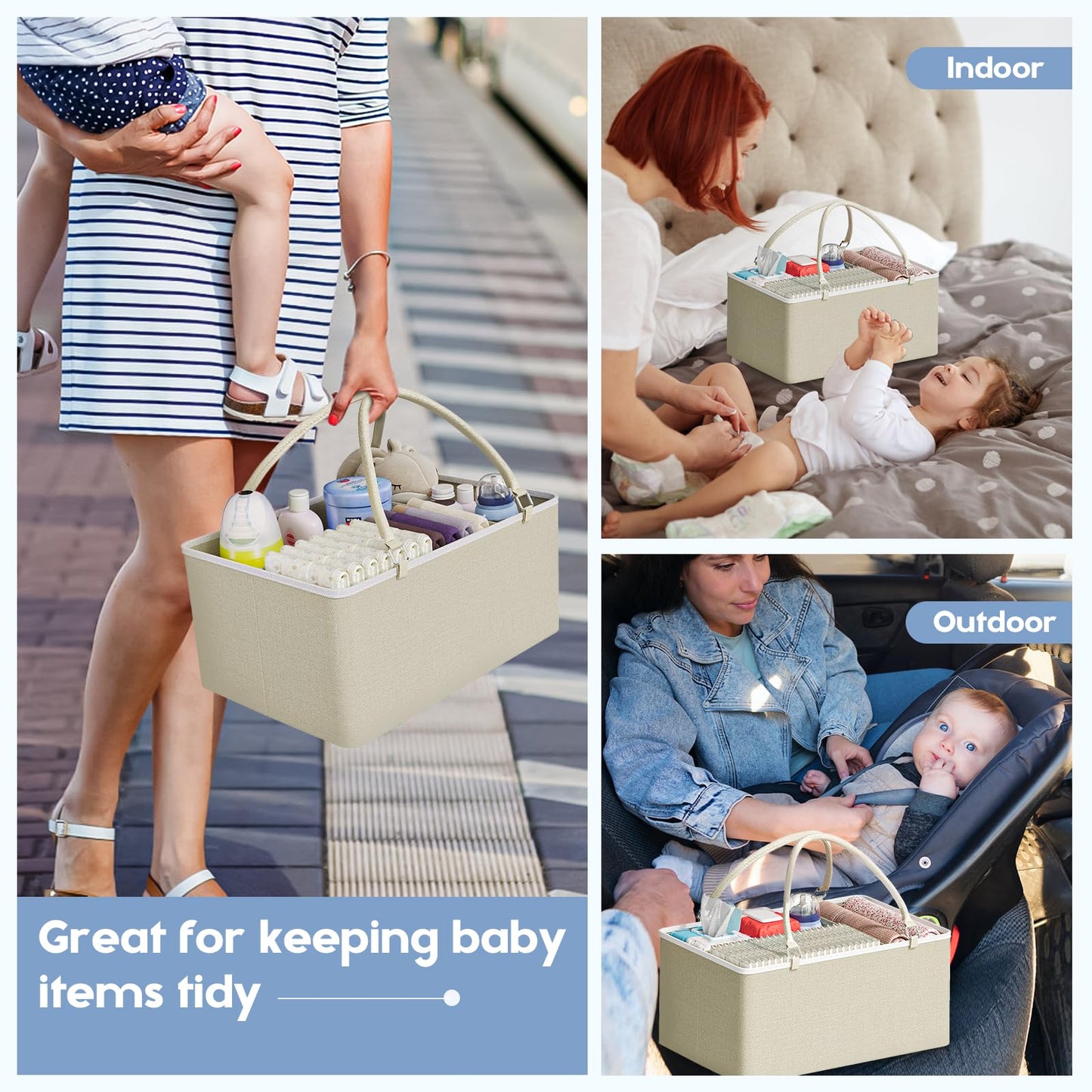 Cidaziya 2In1 Baby Diaper Caddy Organizers and Storage, 3 Tier Rolling Cart with Dividers and Drawers, Mobile Utility Cart Baby Dresser Clothes Organizer for Changing Table, Crib Nursery, Bedroom