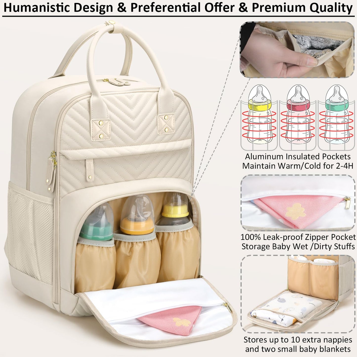 Tenot Diaper Bag Backpack for Women Large Capacity with Insulated Pockets Multifunctional Diaper Bags For Baby Girl Boy Waterproof Baby Bags For Mama Maternity Travel Bag Black