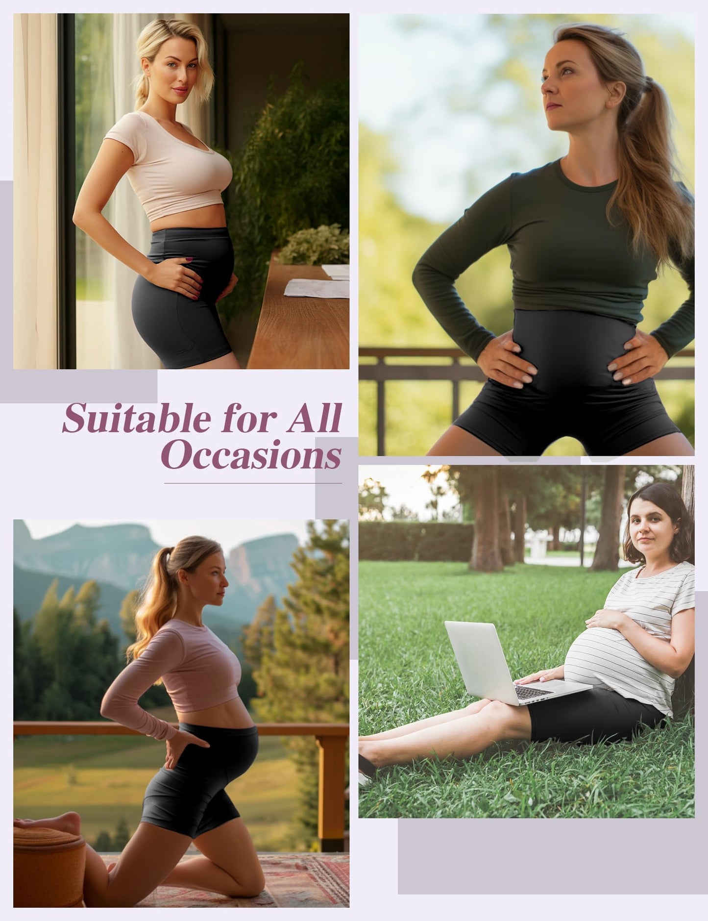 Siimcuzy 4 Pack Women's Maternity Shorts with Pockets Over The Belly Yoga Biker Pregnancy Workout Running Active Shorts