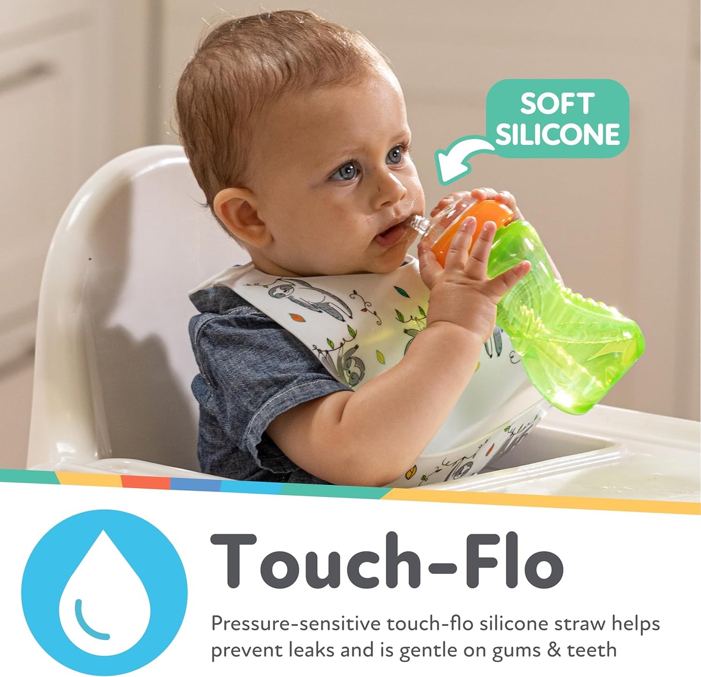 Nuby No-Spill Sippy Cup with Flex Straw - (3-Pack) 10-Ounce Bottles - Sippy Cups for Toddlers 12+ Months - Neutral Color Training Cups for Toddlers