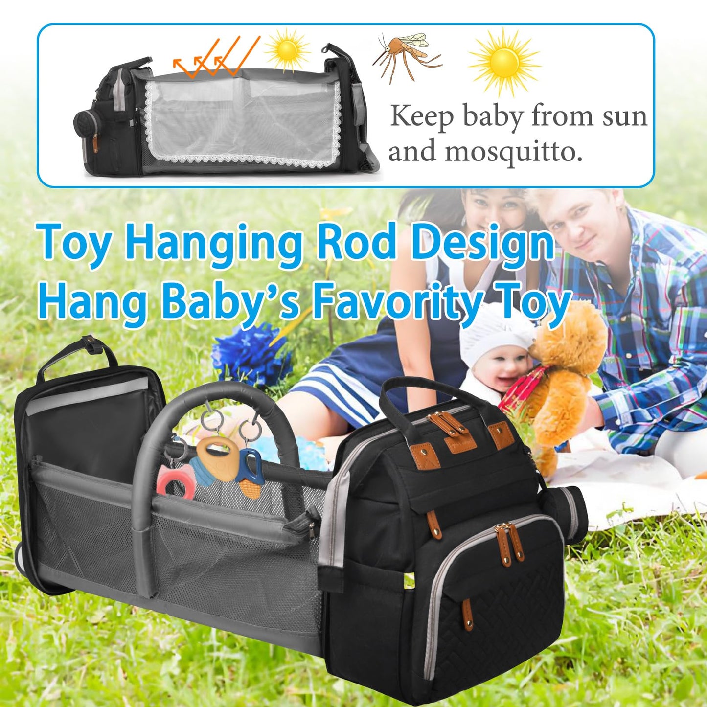 Jeryswet Baby Diaper Bags with Changing Station, Waterproof Large Capacity Diaper Bag Backpack for Moms Dads with USB Charging Port and Stroller Straps, Baby Shower Gifts, Grey