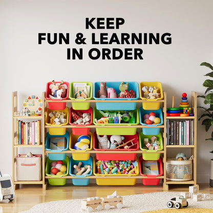 SpaceAid Toy Storage Organizer with 6 Shelves and 12 Bins, Bookshelf/Bookcase, Kids Bin Shelf, Toys Box for Playroom Organization for Bedroom & Room Decor, White, 52.3" W