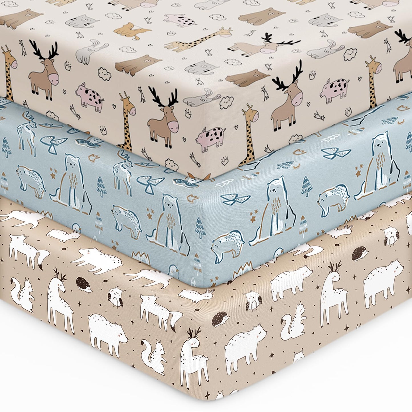 Unnivoll Baby Crib Sheets for Boys Girls, 28x52x8in Fitted Crib Sheet Neutral 3 Pack for Standard Crib and Toddler Mattress, Breathable Soft Microfiber Baby Sheet Blue Gray Planet