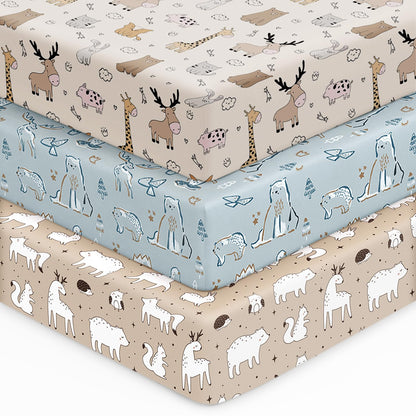 Unnivoll Baby Crib Sheets for Boys Girls, 28x52x8in Fitted Crib Sheet Neutral 3 Pack for Standard Crib and Toddler Mattress, Breathable Soft Microfiber Baby Sheet Blue Gray Planet