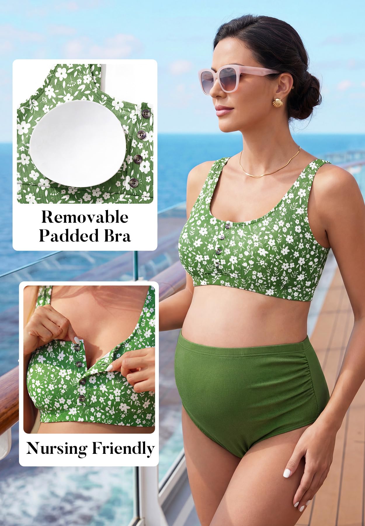 Zando High Waist Maternity Swimsuit Two Piece Pregnancy Swimwear Bikini Bathing Suits for Women Maternity Swimsuits
