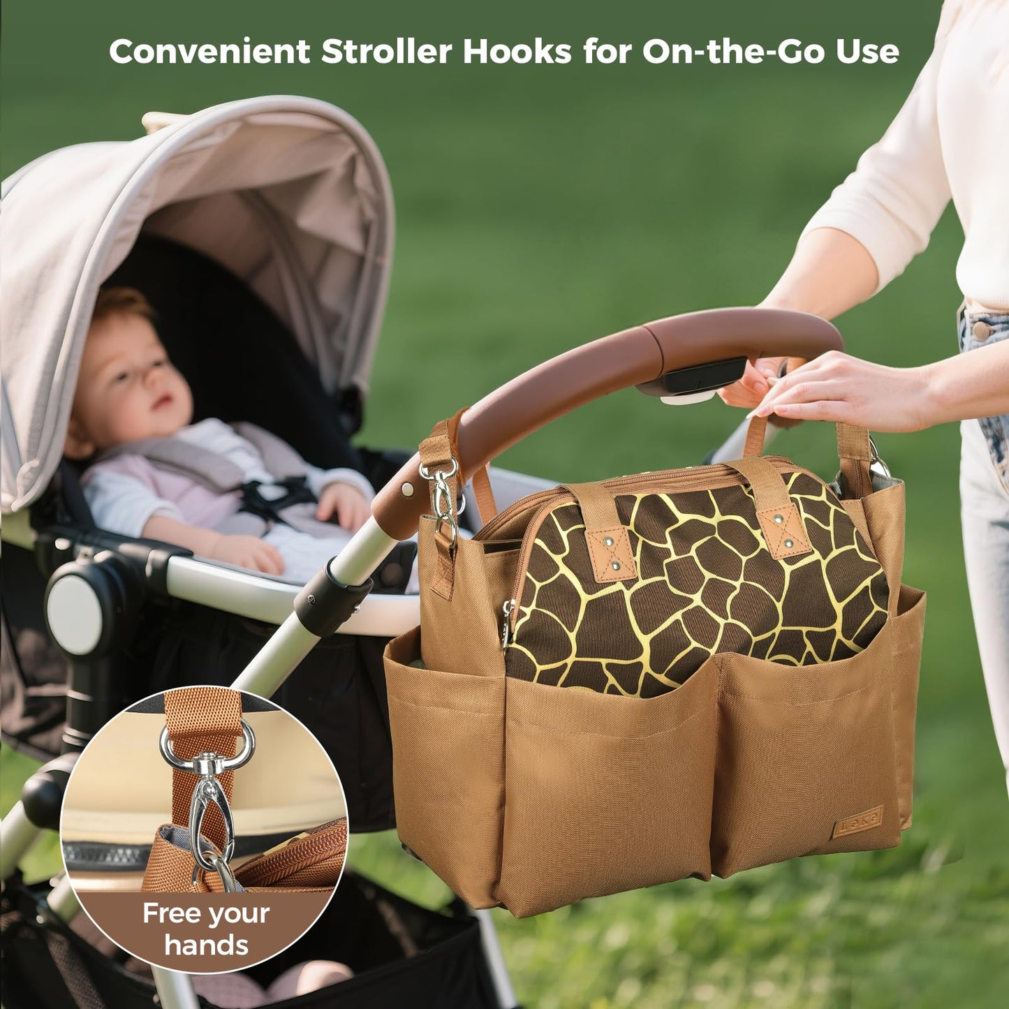Lekebaby Diaper Bag Tote, 17 Pockets Large Travel Diaper Tote Waterproof with Portable Changing Pad, Mom Crossbody Hospital Bag for Labor Delivery, Baby Essentials for Newborn Gifts, Grey