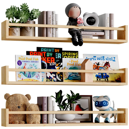 Fixwal Nursery Book Shelves, 16.5 Inch Floating Bookshelves for Wall Set of 3, Baby Nursery Decor, Solid Wood Wall Mounted Shelves for Books, Toys and Decor Storage (Brown)