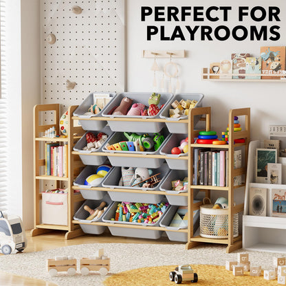 SpaceAid Toy Storage Organizer with 6 Shelves and 12 Bins, Bookshelf/Bookcase, Kids Bin Shelf, Toys Box for Playroom Organization for Bedroom & Room Decor, White, 52.3" W